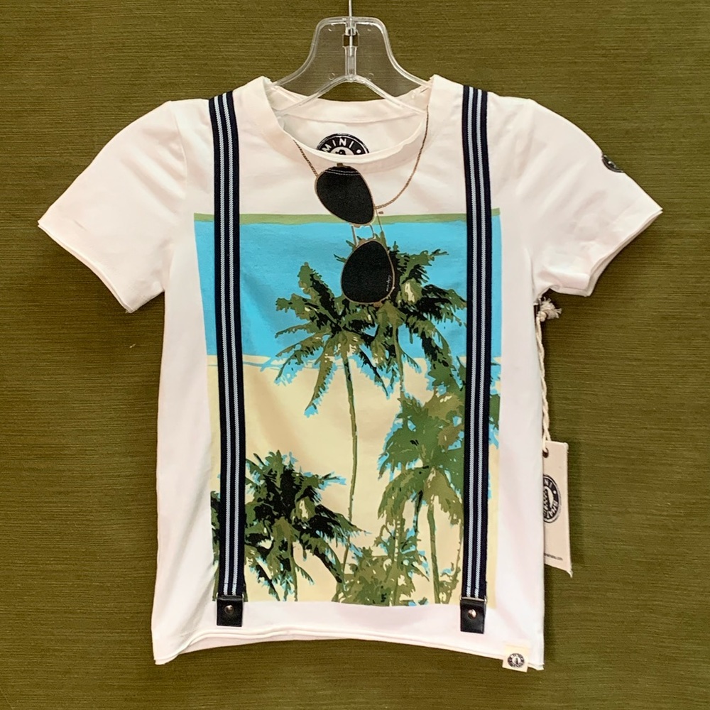 Boys Mini Shatsu palm tree suspender tee sz 5